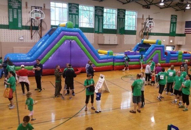 Size and slim layout of the 70ft Long Dual Lane obstacle course rental