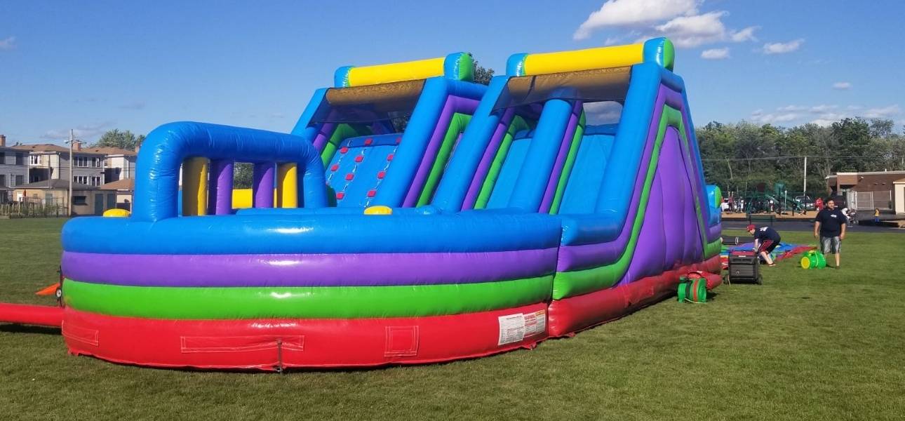75ft Rock Climb Slide inflatable obstacle course rental Chicago ILd U-shaped layout of the 75ft Rock Climb Slide obstacle course rental