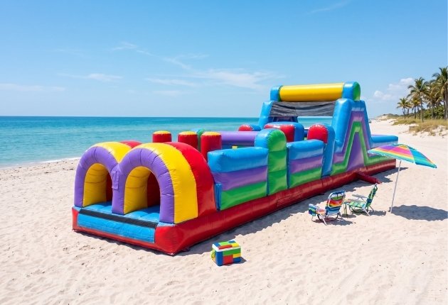 Size and layout of the 40ft Dual Lane obstacle course rental