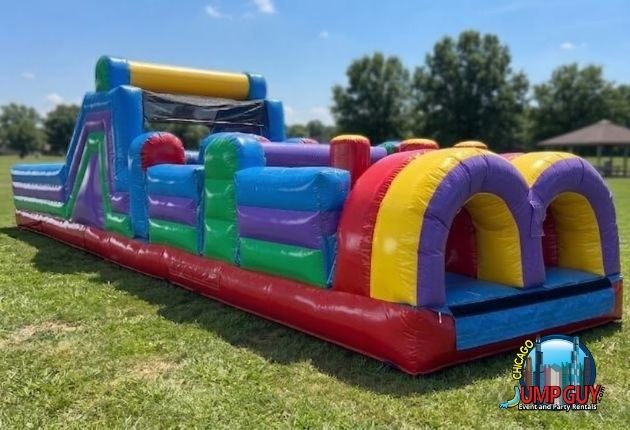 Kids racing the 40ft Dual Lane obstacle course rental in Chicago
