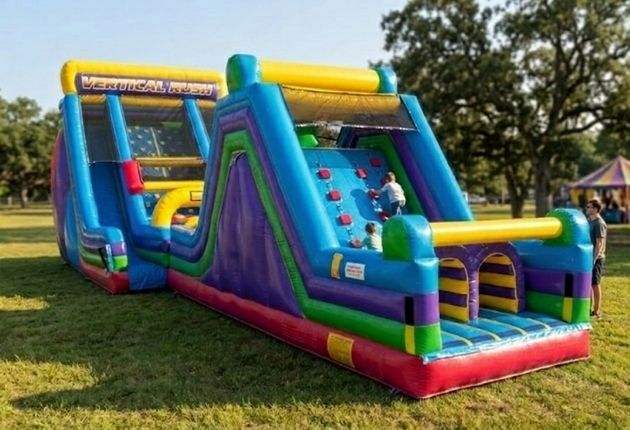 Side profile showing the size of the 60ft Vertical Rush plus 30ft Rock Climb obstacle course
