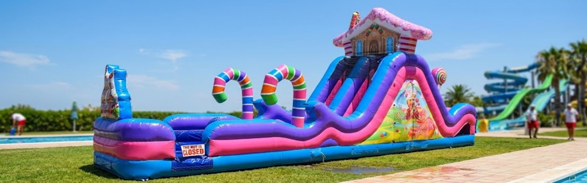 Size and layout of the Candyland Rock Climb Obstacle Slide rental