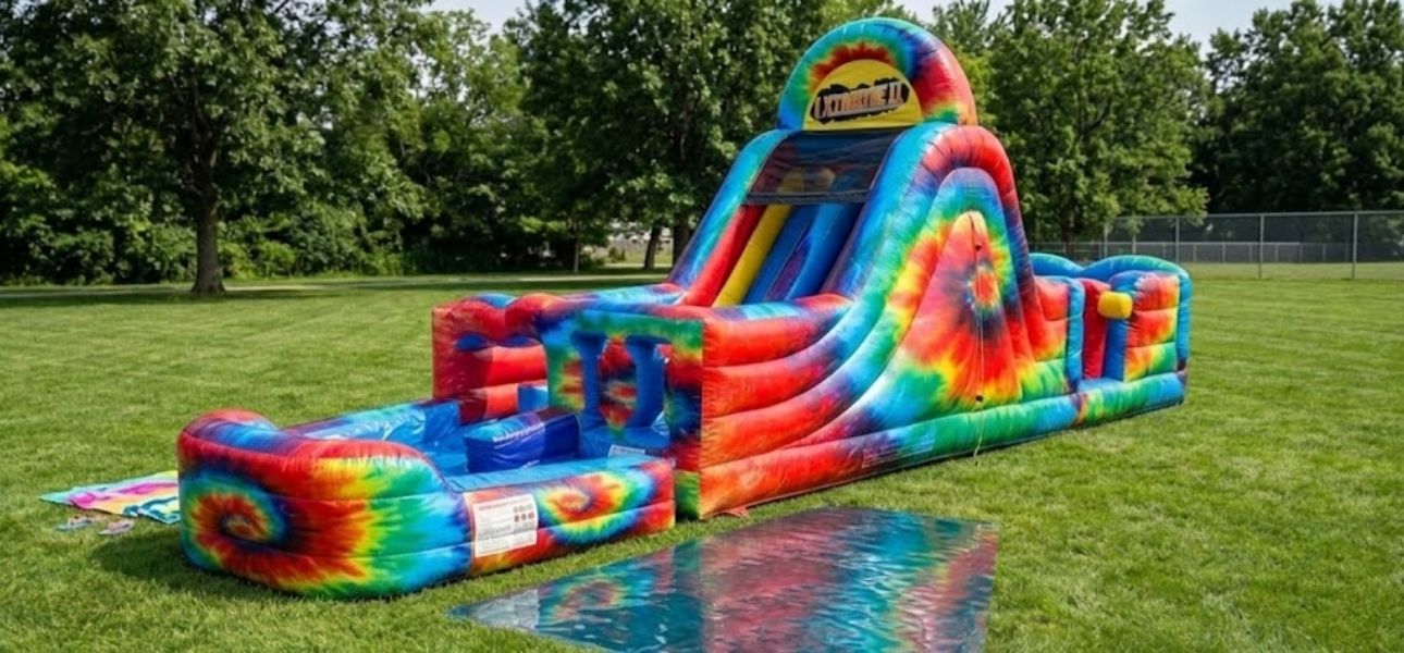 Extreme Tie Dye inflatable obstacle course rental Chicago IL
