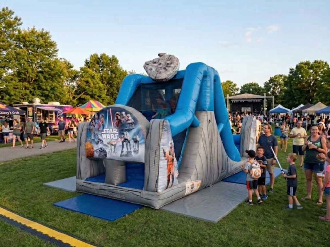 Kids racing the Star Wars 50ft obstacle course rental in Chicago