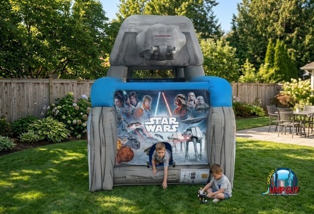 Size and layout of the Star Wars 50ft obstacle course rental