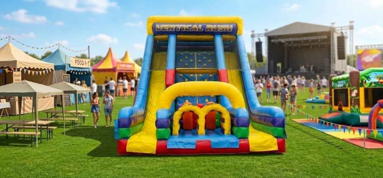 Kids racing the Vertical Rush Obstacle Slide rental in Chicago